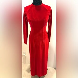 Ashley By 26 International Red velvet Long Sleeve maxi Dress